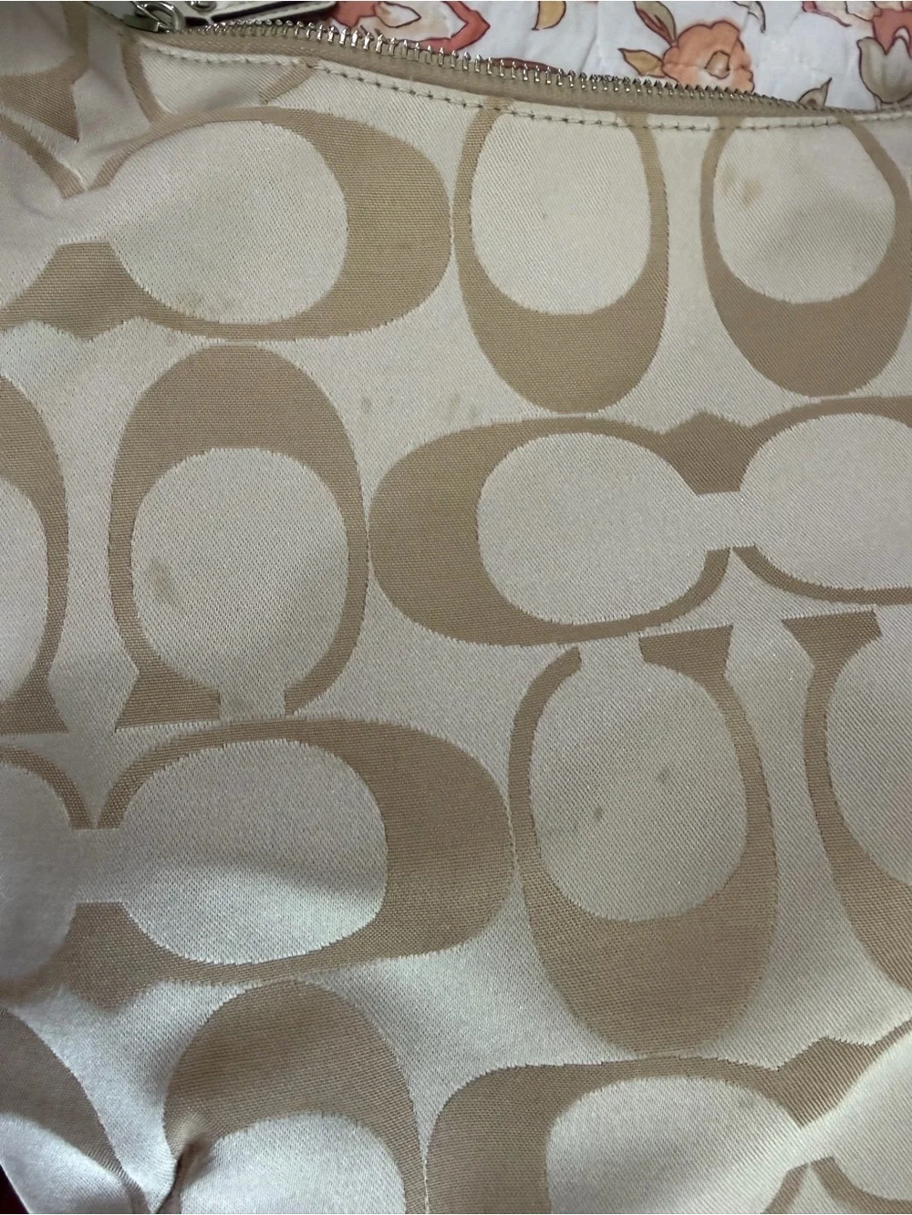 Coach Signature Satin Shoulder Bag in Beige